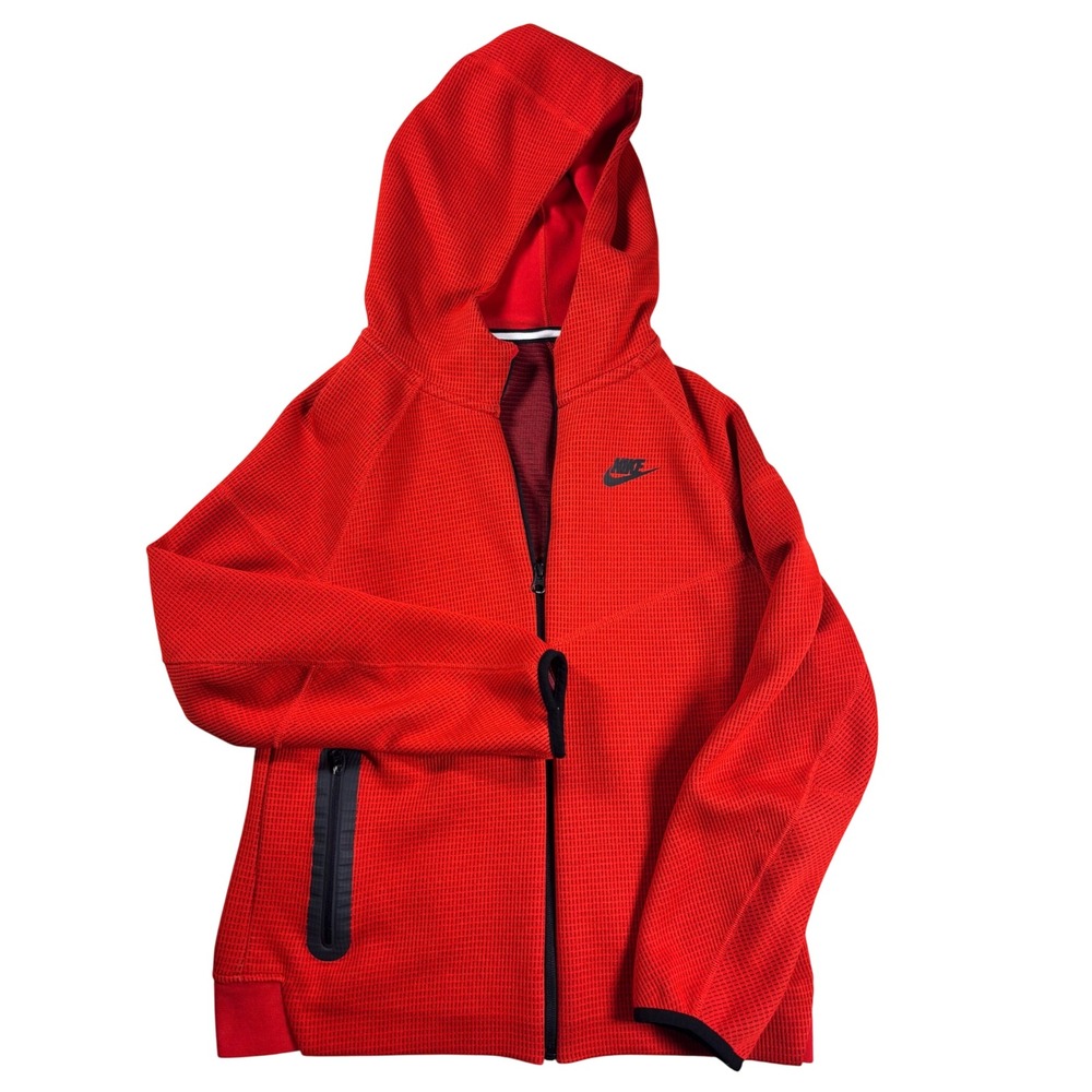 Nike Kids Tech Fleece Full Zip Hoodie Red Waffle Knit XL 18-20